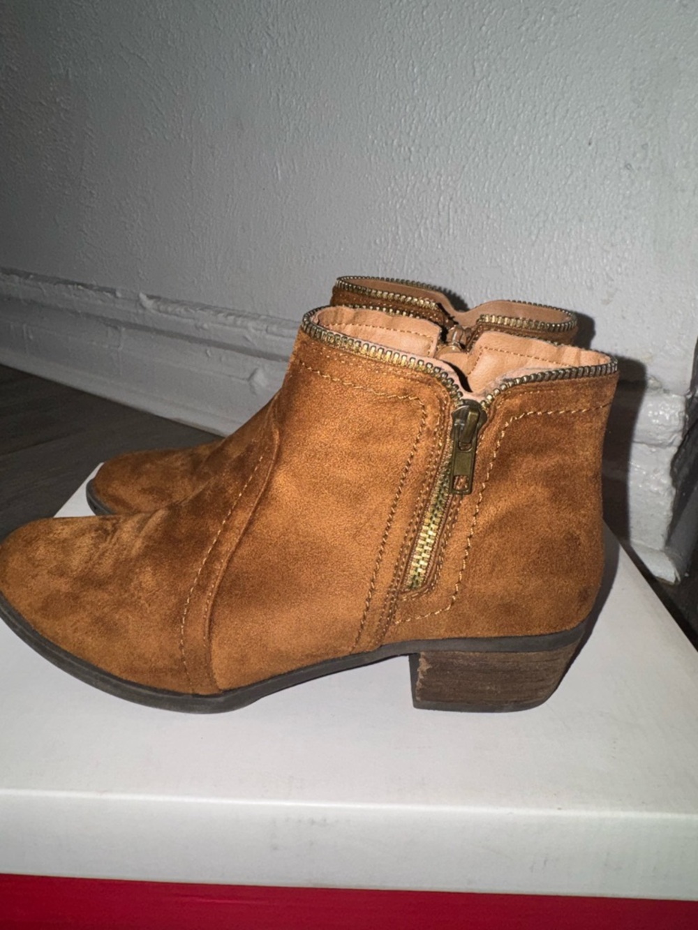 JustFab Brown Suede Ankle Booties - Picture 4 of 7